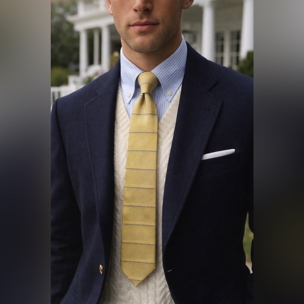 Tommy Hilfiger Men’s Gold Yellow Striped Necktie Classic Preppy Dress Tie